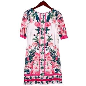 ELIZA J NWT Rose Floral Print Shift Dress Size 4 in Pink Multi